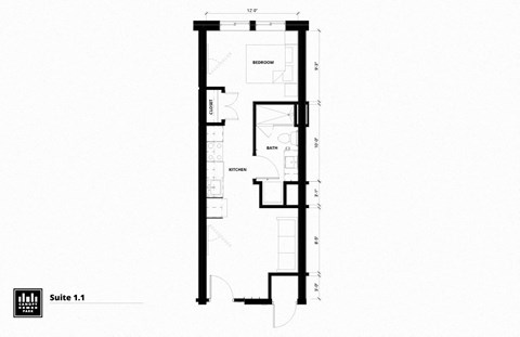 Floor plan for studio, 1 bath, 481 sqft